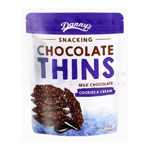 Dannys Dannys Choc Thins Cookies & Cream 140g Dannys Choc Thins Cookies & Cream 140g