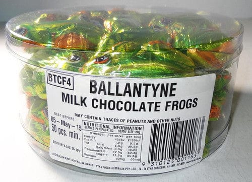 Ballantyne Individual Ballantyne Milk Chocolate Frogs (50 x 20g - 1kg tub) 9310123001183 TPFS4145 Ballantyne Milk Chocolate Frogs (50 x 20g - 1kg tub)