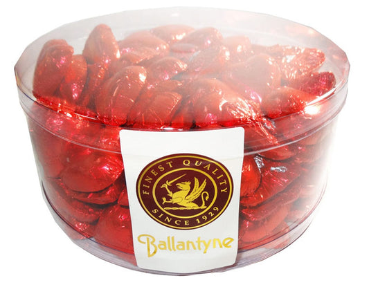Ballantyne Individual Ballantyne Milk Chocolate Hearts - Red Foil (125 x 8g - 1kg tub) 9310123001480 TPFS4401 Ballantyne Milk Chocolate Hearts - Red Foil (125 x 8g - 1kg tub)
