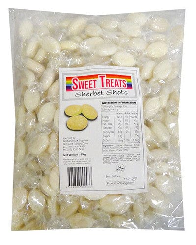 Candy Land Individual Sweet Treats Sherbet Shots - White ( 1Kg Bag) 9324808002433 TPFS10081 Sweet Treats Sherbet Shots - White ( 1Kg Bag)