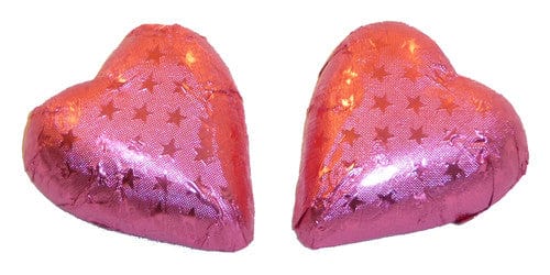 Chocolate Gems Individual Chocolate Gems - Chocolate Hearts - Embossed Pink Foil  (1kg bag / approx 125 pieces) TPFS2123 Chocolate Gems - Chocolate Hearts - Embossed Pink Foil  (1kg bag / approx 125 pieces)