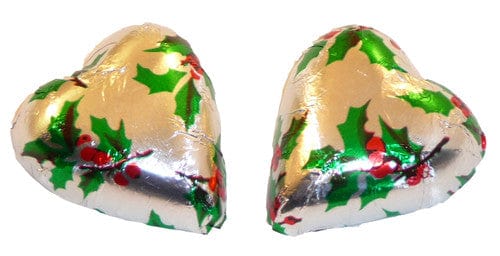Chocolate Gems Individual Chocolate Gems - Chocolate Hearts - Holly Foil (1kg bag / approx 125 pieces) TPFS2125 Chocolate Gems - Chocolate Hearts - Holly Foil (1kg bag / approx 125 pieces)