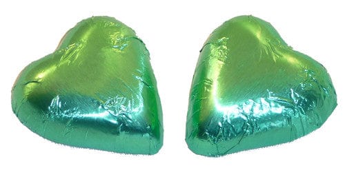 Chocolate Gems Individual Chocolate Gems - Chocolate Hearts - Ice Green Foil (1kg bag / approx 125 pieces) TPFS2128 Chocolate Gems - Chocolate Hearts - Ice Green Foil (1kg bag / approx 125 pieces)