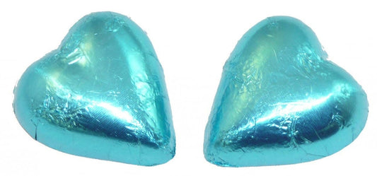 Chocolate Gems Individual Chocolate Gems - Chocolate Hearts - Light Blue Foil (1kg bag / approx 125 pieces) TPFS2136 Chocolate Gems - Chocolate Hearts - Light Blue Foil (1kg bag / approx 125 pieces)
