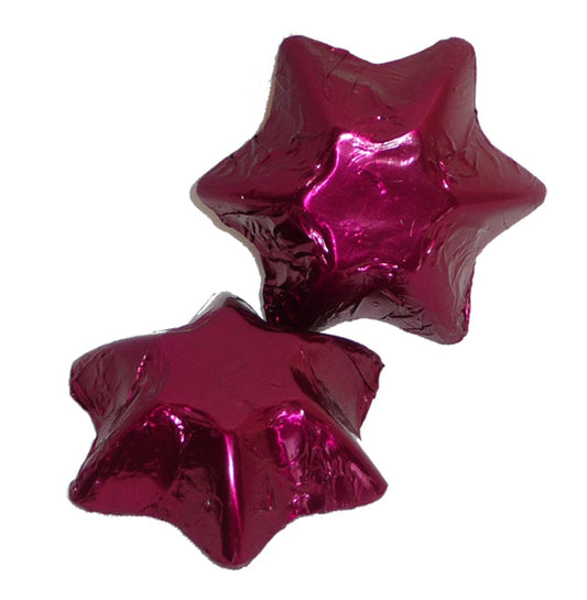 Chocolate Gems Individual Chocolate Gems - Chocolate Stars - Burgundy Foil (1kg bag / approx 138 pcs) TPFS2102 Chocolate Gems - Chocolate Stars - Burgundy Foil (1kg bag / approx 138 pcs)