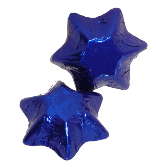 Chocolate Gems Individual Chocolate Gems - Chocolate Stars - Royal Blue Foil (1kg bag / approx 138 pcs) TPFS2112 Chocolate Gems - Chocolate Stars - Royal Blue Foil (1kg bag / approx 138 pcs)