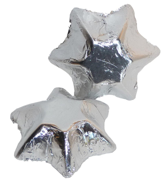 Chocolate Gems Individual Chocolate Gems - Chocolate Stars - Silver Foil (1kg bag / approx 138 pcs) TPFS2113 Chocolate Gems - Chocolate Stars - Silver Foil (1kg bag / approx 138 pcs)