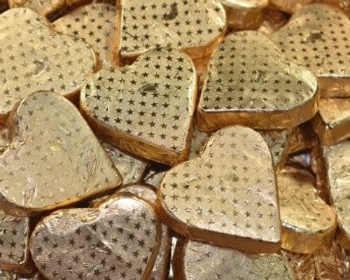Chocolate Gems Individual Chocolate Gems - Romeo Hearts - Embossed Gold Foil (1kg bag / approx 39 pieces) TPFS13504 Chocolate Gems - Romeo Hearts - Embossed Gold Foil (1kg bag / approx 39 pieces)
