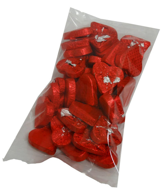 Chocolate Gems Individual Chocolate Gems - Romeo Hearts - Embossed Red Foil  (1kg bag / approx 39 pieces) 9340761003539 TPFS3393 Chocolate Gems - Romeo Hearts - Embossed Red Foil  (1kg bag / approx 39 pieces)
