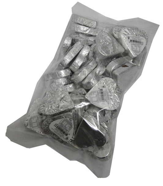 Chocolate Gems Individual Chocolate Gems - Romeo Hearts - Embossed Silver Foil (1kg bag / approx 39 pieces) 9340761020246 TPFS3394 Chocolate Gems - Romeo Hearts - Embossed Silver Foil (1kg bag / approx 39 pieces)