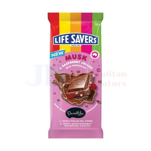 Lifesavers Lifesavers Musk & Raspberry Jellies Milk Choc Block 160g Lifesavers Musk & Raspberry Jellies Milk Choc Block 160g