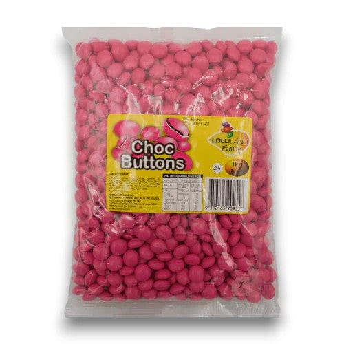 Lolliland Individual Lolliland Choc Buttons - Pink (1kg bag) 9312165909557 TPFS5319 Lolliland Choc Buttons - Pink (1kg bag)