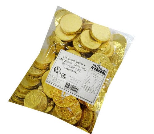 Melindas Individual Chocolate Gems - Medallions - Gold (1kg Bag- Approx 80 medallions) 9340761022004 TPFS12356 Chocolate Gems - Medallions - Gold (1kg Bag- Approx 80 medallions)