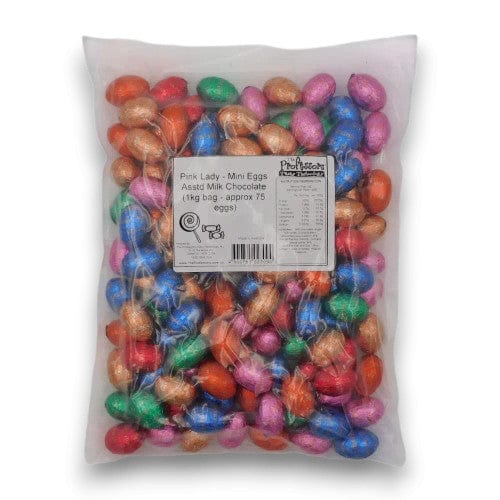 Pink Lady Individual Pink Lady - Mini Eggs Assorted Milk Chocolate (1kg bag - approx 75 eggs) 9340761023094 TPFS13100 Pink Lady - Mini Eggs Assorted Milk Chocolate (1kg bag - approx 75 eggs)