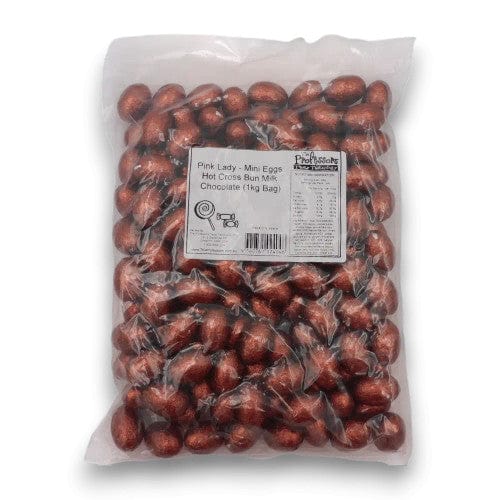 Pink Lady Individual Pink Lady - Mini Eggs Hot Cross Bun Milk Chocolate (1kg Bag) 9340761024046 TPFS13701 Pink Lady - Mini Eggs Hot Cross Bun Milk Chocolate (1kg Bag)