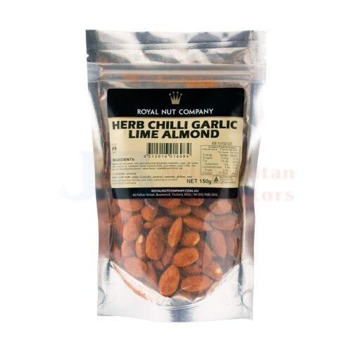Royal Nut Company Individual Royal Nut Company Herb Chilli Garlic Lime Almonds 150g 9312016016984 JBMRNCCGL Royal Nut Company Herb Chilli Garlic Lime Almonds 150g