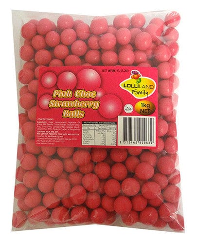 Sweet Treats Individual Lolliland Choc Balls - Pink with Strawberry Flavour (1kg bag) 9312165909632 TPFS10418 Lolliland Choc Balls - Pink with Strawberry Flavour (1kg bag)