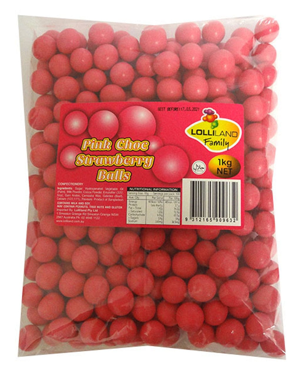 Sweet Treats Individual Lolliland Choc Balls - Pink with Strawberry Flavour (1kg bag) 9312165909632 TPFS10418 Lolliland Choc Balls - Pink with Strawberry Flavour (1kg bag)