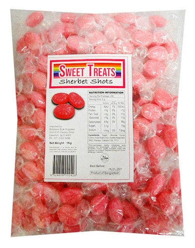 Sweet Treats Individual Sweet Treats Sherbet Shots - Pink ( 1Kg Bag) 9324808002426 TPFS10079 Sweet Treats Sherbet Shots - Pink ( 1Kg Bag)