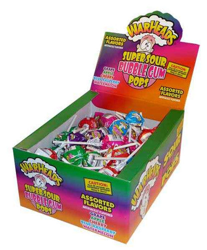 Warheads Super Sour Bubble Gum Pops (48pcs in a Display Unit)